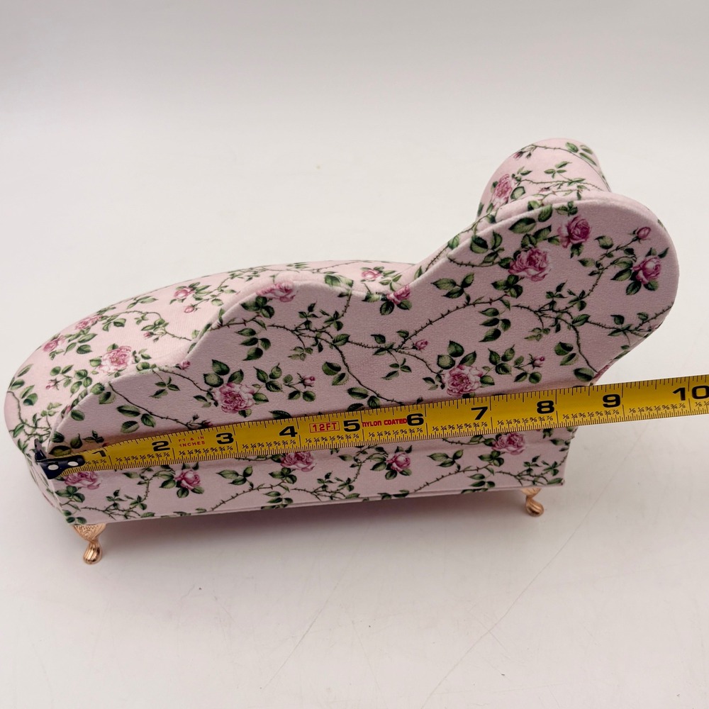 Pink Floral Rose Chaise Lounge Jewelry Box Miniature Sofa Mirror Ring Storage - Picture 10 of 10
